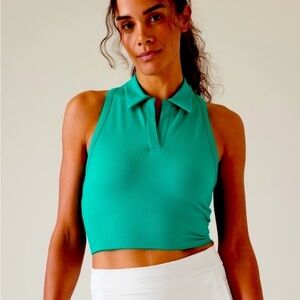 Athleta Blue Ribbed Polo Tank Top